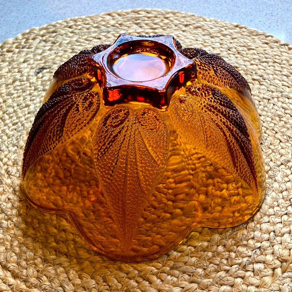 Vintage Amber Bowl with Leaf Pattern